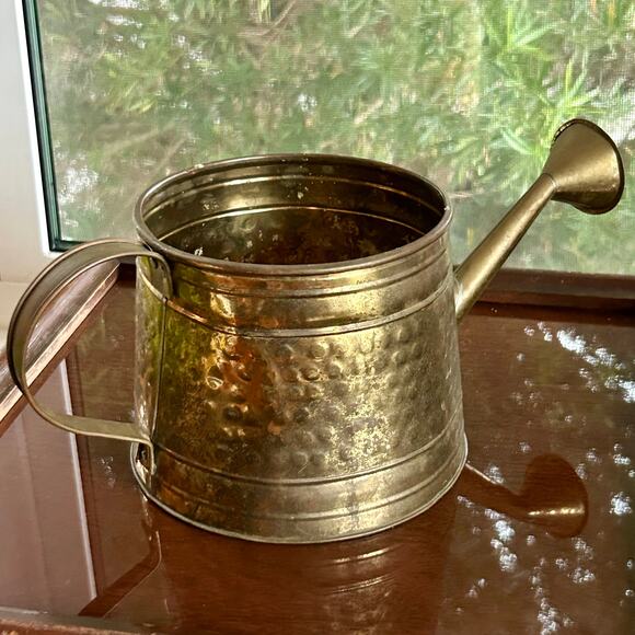 Vintage Hammered Brass Watering Can – 14” Long, Rustic Decor - Picture 9 of 15